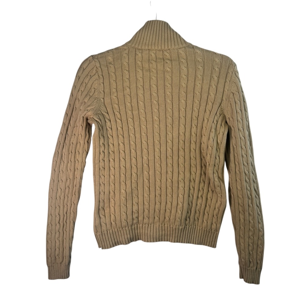 Ralph Lauren Womens Sz S Tan Cable Knit Cotton Full Zip Sweater‎ Preppy Classic - Picture 2 of 9